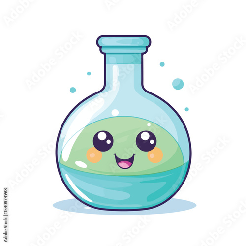 Cheerful laboratory flask isolated cartoon illustration for educational purposes