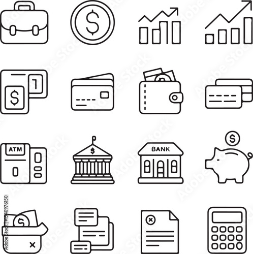 Financial Icons Investment, Banking, and Finance Line Art Illustrations