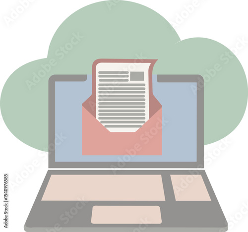 Minimal flat icon featuring laptop, email, and cloud symbol. Designed for digital workspace branding and remote collaboration tools.