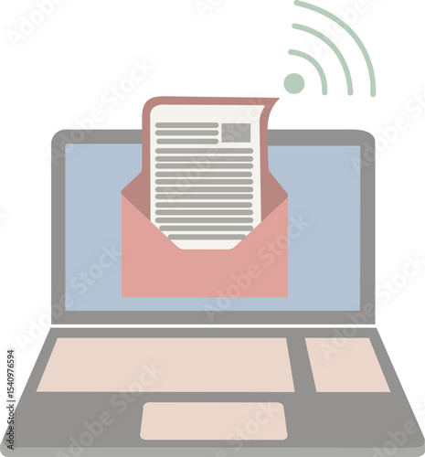 Modern flat icon of a laptop showing email and Wi-Fi signal. Best for remote productivity apps, digital workspaces, or home office use