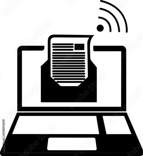 Compact filled icon with laptop, mail, and Wi-Fi. Perfect for online work platforms, freelance apps, or wireless business tools