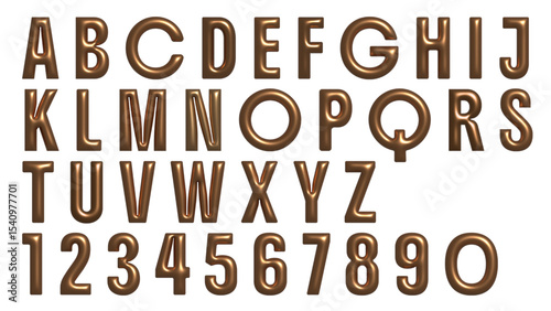Letras Curious, alphabet and numbers gold, Flat geometric 3D style, for party wedding birthday card, decorations invitation