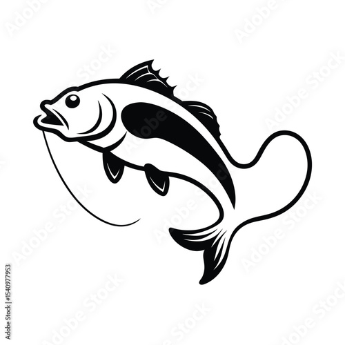 Dynamic illustration of a largemouth bass with a hooked fishing lure in its mouth