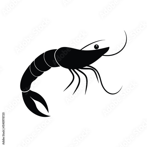 Classic side view shrimp silhouette high resolution vector illustration for seafood menus branding and design projects
