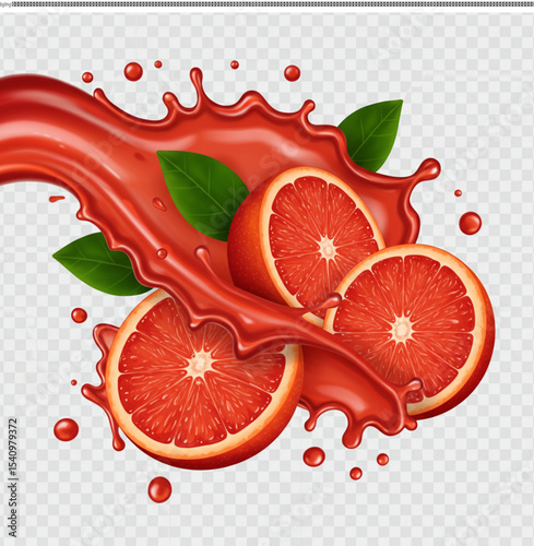 Refreshing Grapefruit Juice Splash Slices and Flowing Liquid