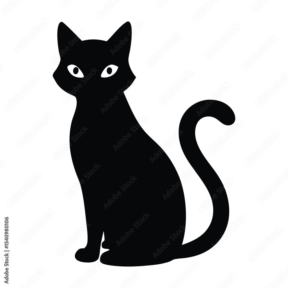 Fototapeta premium Silhouette of a cat sitting quietly and looking forward vector illustration.