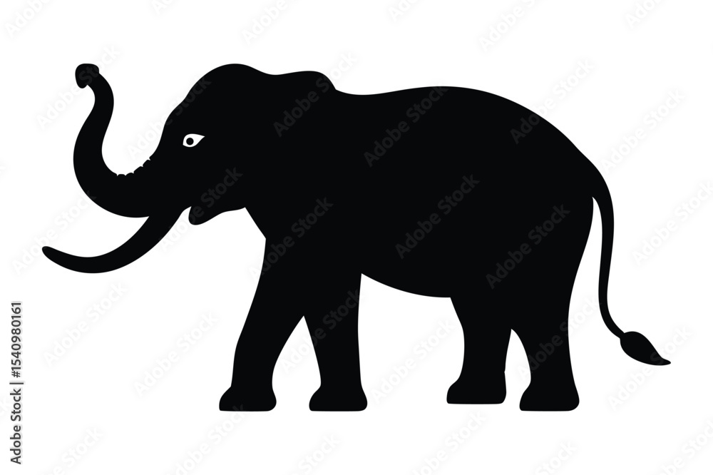 Obraz premium Silhouette of an elephant raising its trunk high vector illustration.