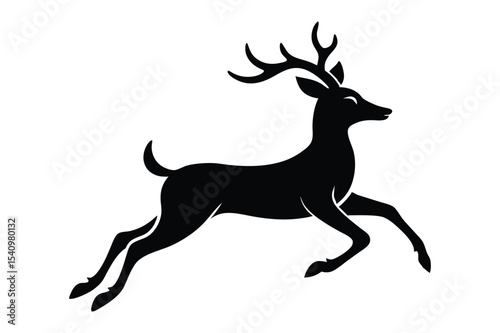Silhouette of a deer leaping gracefully in the air vector illustration.