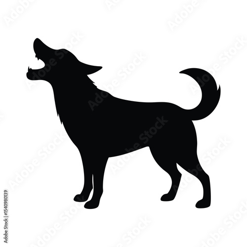 Silhouette of a dog barking loudly and excitedly vector illustration.
