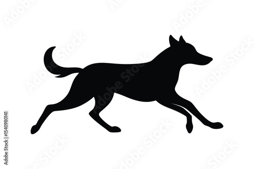 Silhouette of a dog running quickly with joy vector illustration.