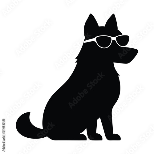 Silhouette of a dog sitting with sunglasses on coolly vector illustration.