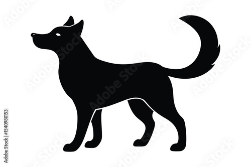 Silhouette of a dog wagging its tail happily vector illustration.