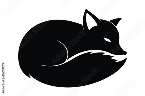 Silhouette of a fox curled up and sleeping peacefully vector illustration.
