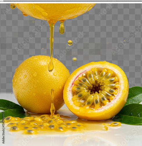 Fresh Passion Fruit Juice Dripping Deliciousness and Vibrant Color