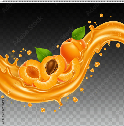 Fresh Apricot Juice Splash Vibrant Illustration of Ripe Apricots and Juice