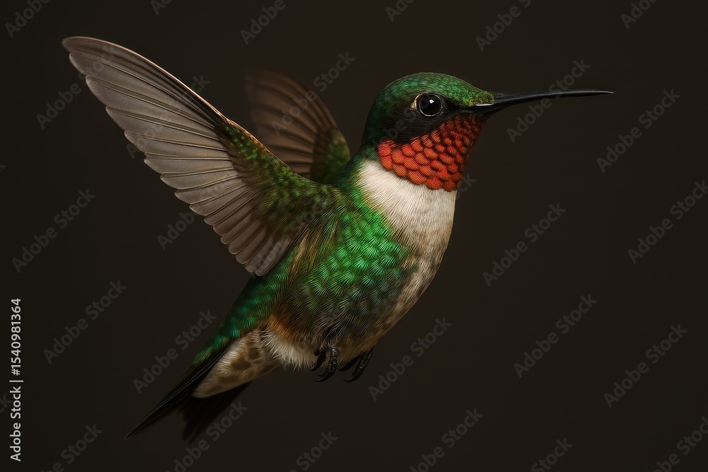 Fototapeta premium Magnificent Hummingbird in Flight Captured Against Clean White Background with AI Precision