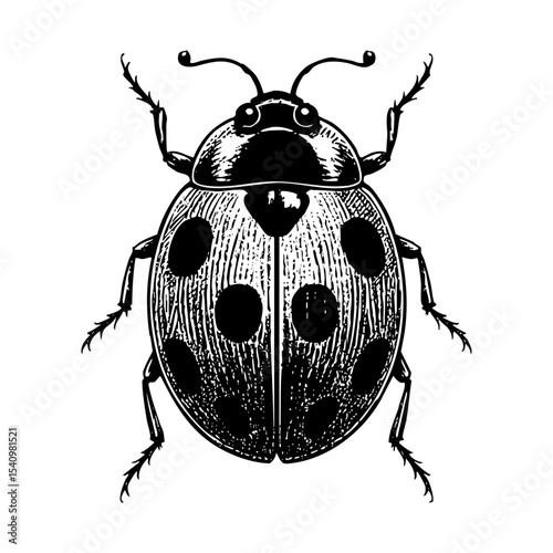 Ladybug sketch engraving black and white outline. Scratch board imitation.  illustrated in vintage line art style on a white background.