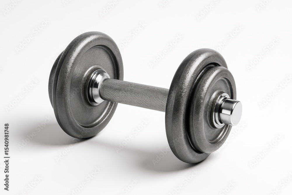 Naklejka premium Premium Cast Iron Dumbbell with Textured Grip Handles Isolated on Pure White Studio Background for Fitness Equipment Marketing