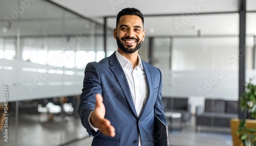 Businessman extending hand in office