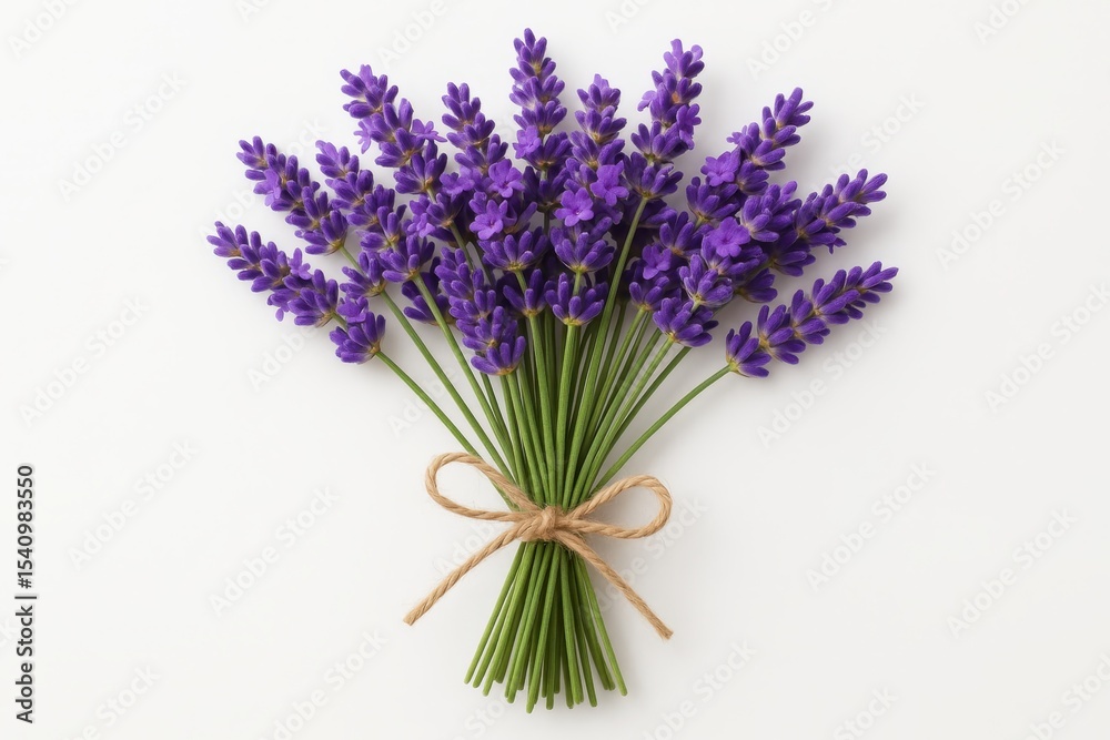 Obraz premium Lavender bunch isolated on white background featuring purple flowers in natural botanical arrangement perfect for aromatherapy and wellness marketing