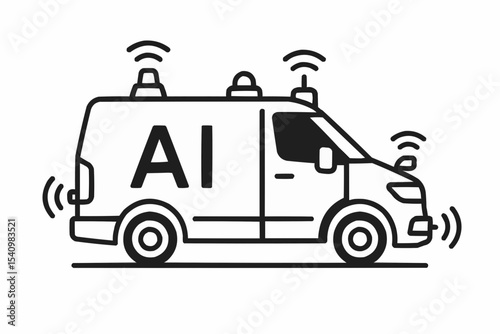Illustration of an ai powered vehicle with sensors and the letters ai on the side panel design