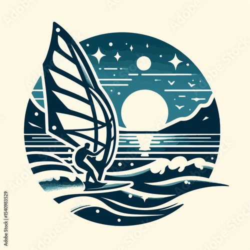 windsurfing vector illustration