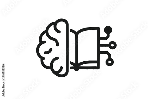 Illustration of a brain connected to a book with electronic circuits on a white background design