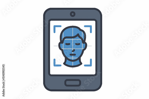 Illustration of a mobile device with a face scan interface displayed on the screen for identification