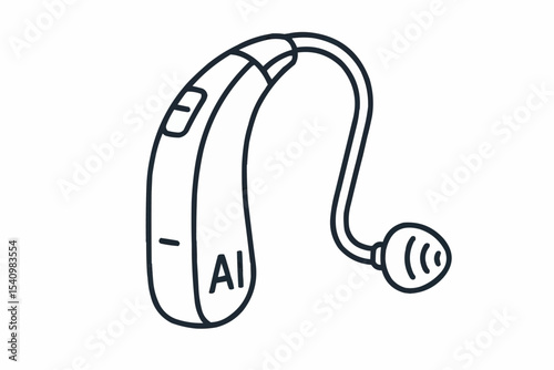 Illustration of a behind the ear hearing aid device with ai lettering and volume control button