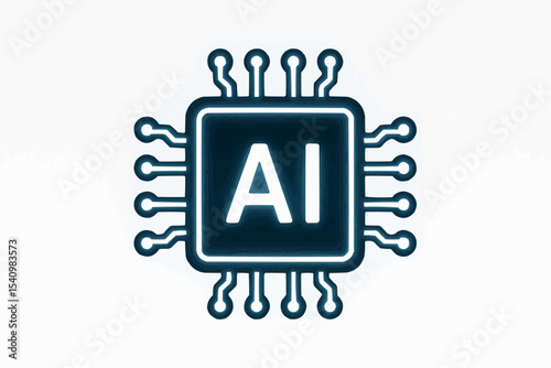Illustration of a dark blue ai microchip with white ai text on a white background design element