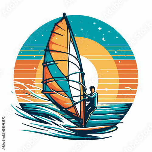 windsurfing vector illustration