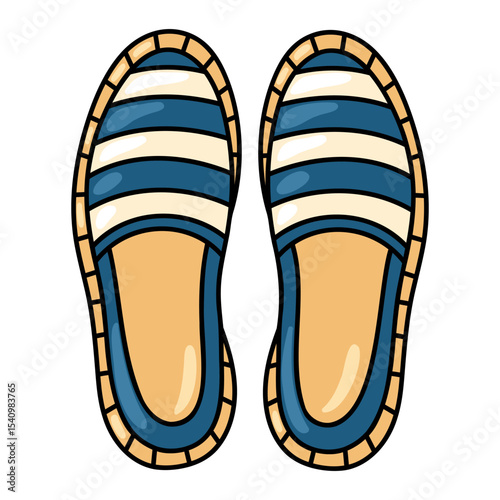 Striped espadrilles, navy blue and white canvas slip-on flats, summer walking shoes for vacation