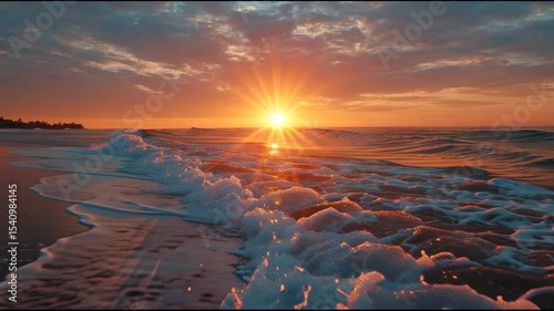 A spectacular ocean sunset with golden light reflecting on the waves