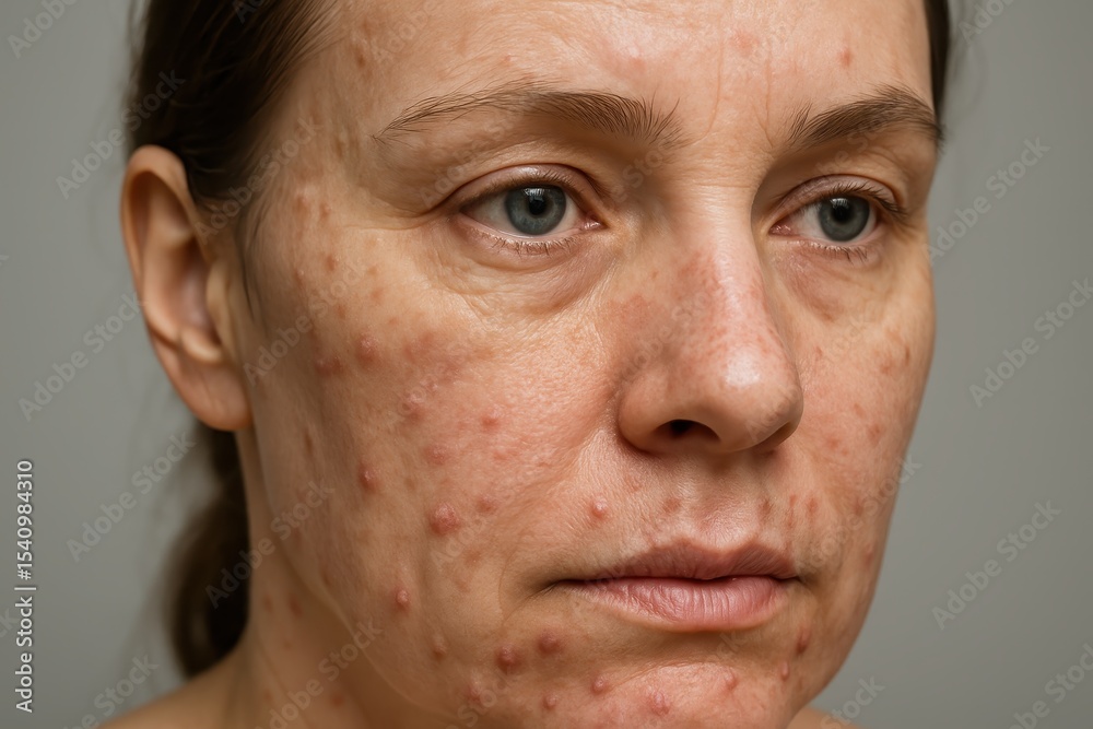 Obraz premium Female Face Close Up Skin Problems Acne Wrinkles Dry