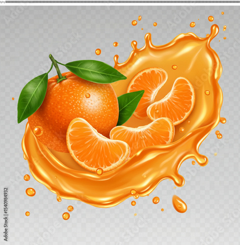 Fresh Mandarin Orange Juice Splash Vibrant Citrus Illustration