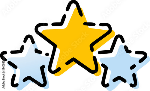 Three Stars Line Drawing Yellow Gold Blue illustration