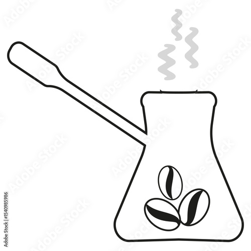 Coffee pot icon. Beans drawing vector. Hot steam shape. Turkish drink outline.