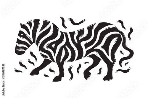 Abstract Zebra Silhouette Vector Artistic Black and White Animal Design
