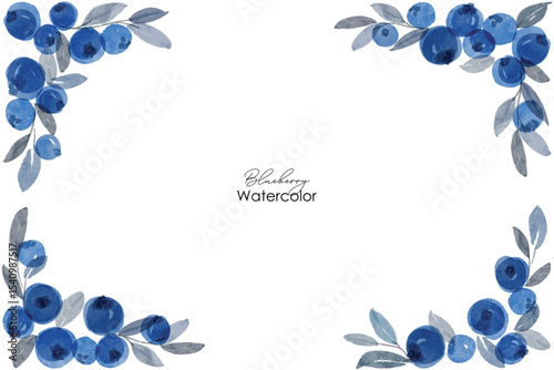 Blueberry watercolor art wreath frame background. Sweet blueberry in frame. Vector illustration. blueberry pattern. Fruit berry background. Summer fruit texture