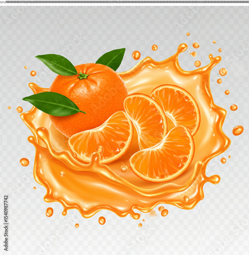 Juicy Mandarin Orange Splash Fresh Citrus Fruit Illustration