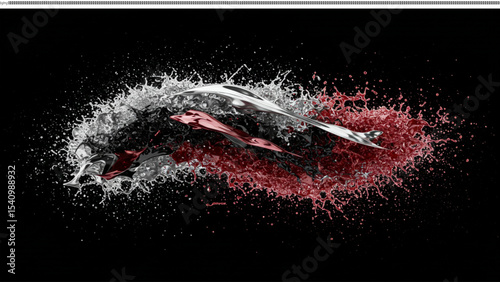 Abstract Splash Art Dynamic Red and White Water Splashes on Black Background