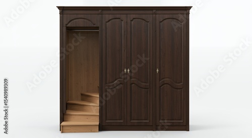Dark brown wardrobe with built in staircase