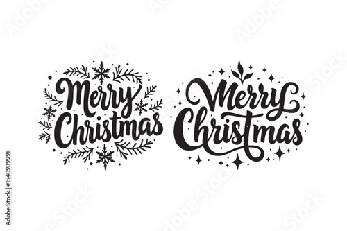 Merry Christmas Calligraphy Silhouette Vector