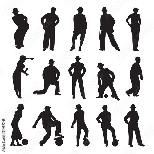 bowler silhouette set, Black & White silhouette set