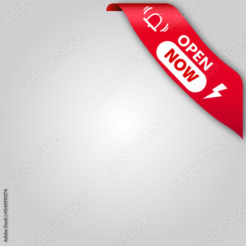 Business sale flat red web banner for Open Now banner design	
