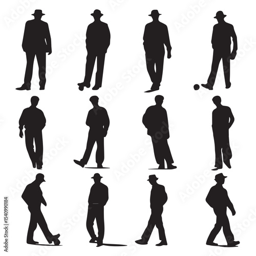 bowler silhouette set, Black & White silhouette set