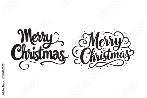 Merry Christmas Branch and Star Silhouette Vector