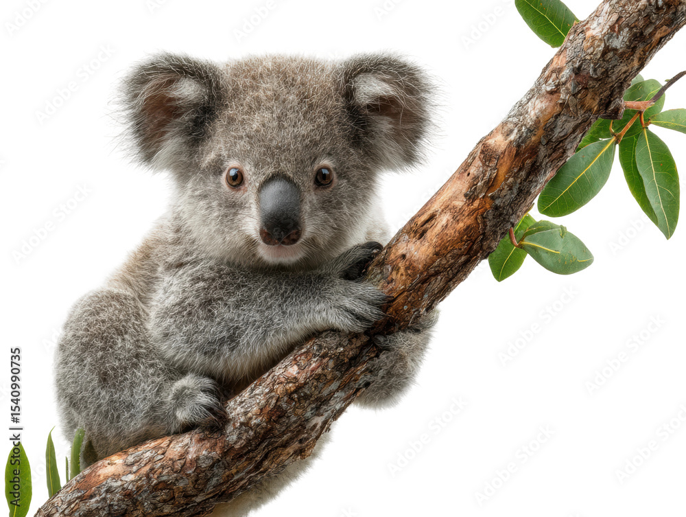 Naklejka premium Playful koala climbing a tree australian forest wildlife natural habitat cut out png