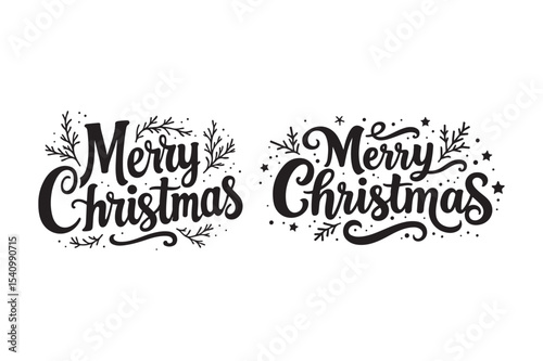 Merry Christmas Typography Silhouette Vector