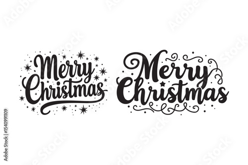 Merry Christmas Typography Silhouettes Vector